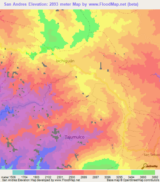 San Andres,Guatemala Elevation Map