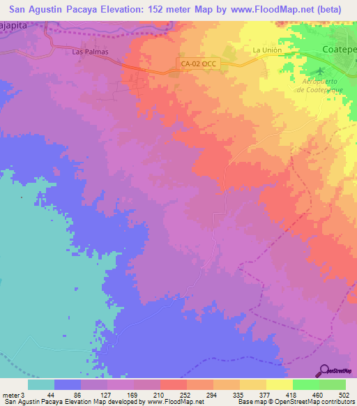 San Agustin Pacaya,Guatemala Elevation Map