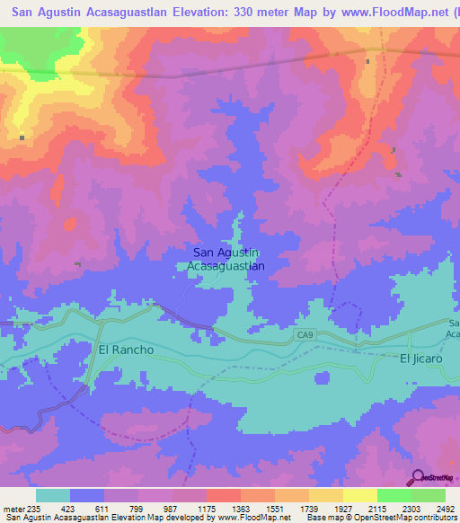 San Agustin Acasaguastlan,Guatemala Elevation Map