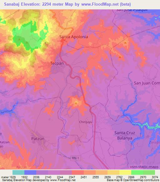 Sanabaj,Guatemala Elevation Map