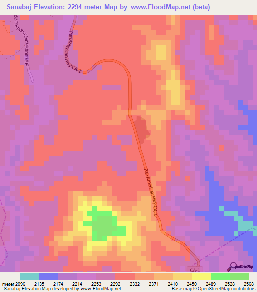 Sanabaj,Guatemala Elevation Map