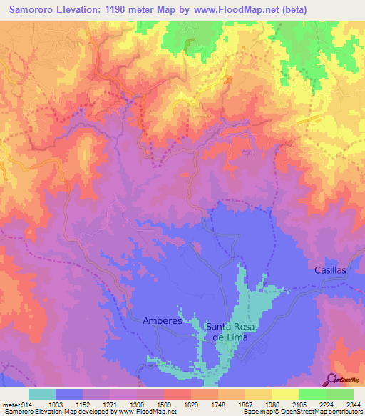 Samororo,Guatemala Elevation Map