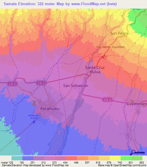 Samala,Guatemala Elevation Map