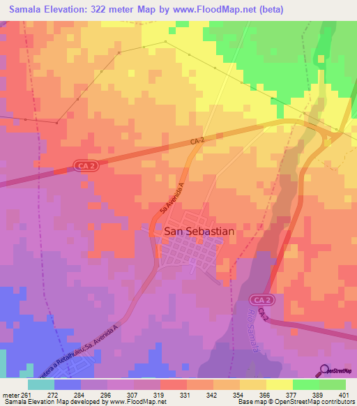 Samala,Guatemala Elevation Map