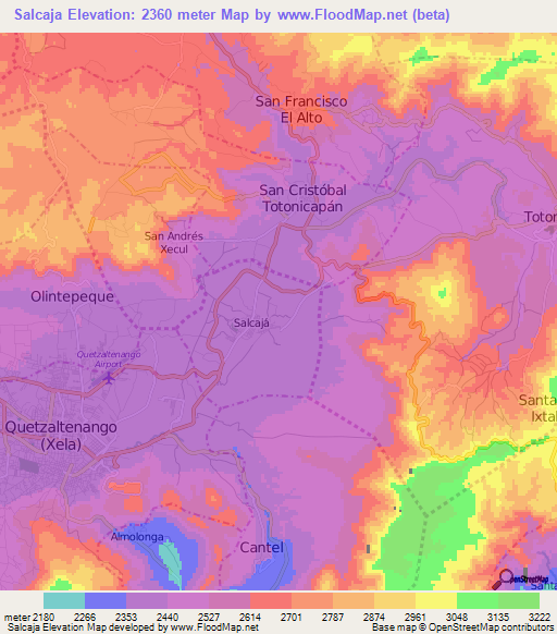 Salcaja,Guatemala Elevation Map