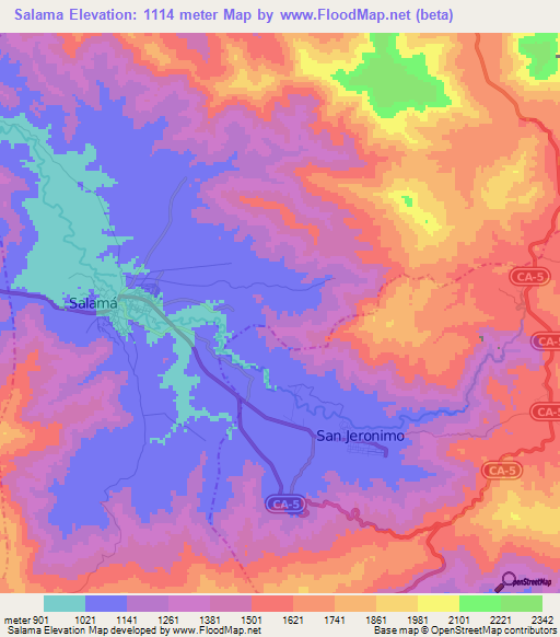 Salama,Guatemala Elevation Map