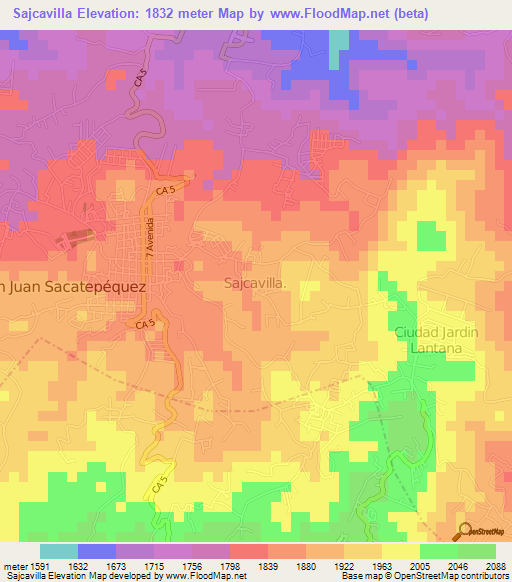 Sajcavilla,Guatemala Elevation Map