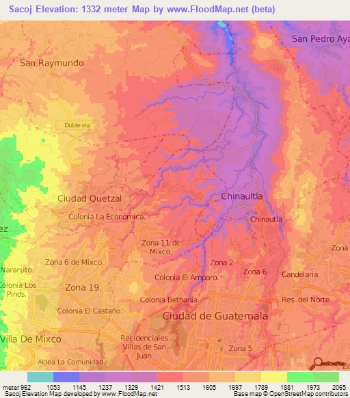 Sacoj,Guatemala Elevation Map