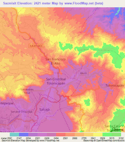 Sacmixit,Guatemala Elevation Map