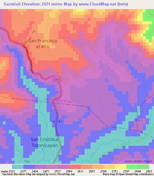 Sacmixit,Guatemala Elevation Map