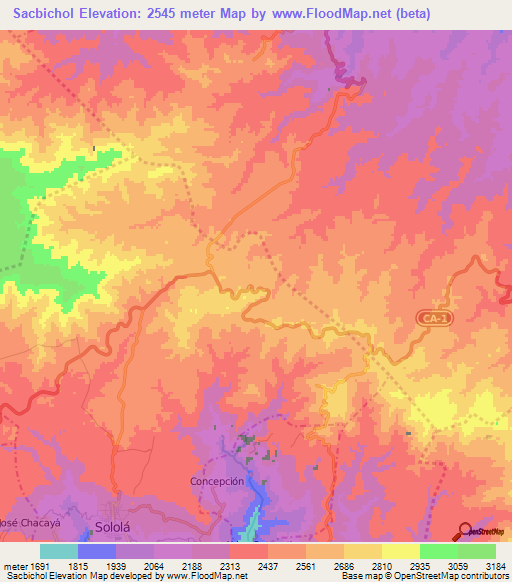 Sacbichol,Guatemala Elevation Map