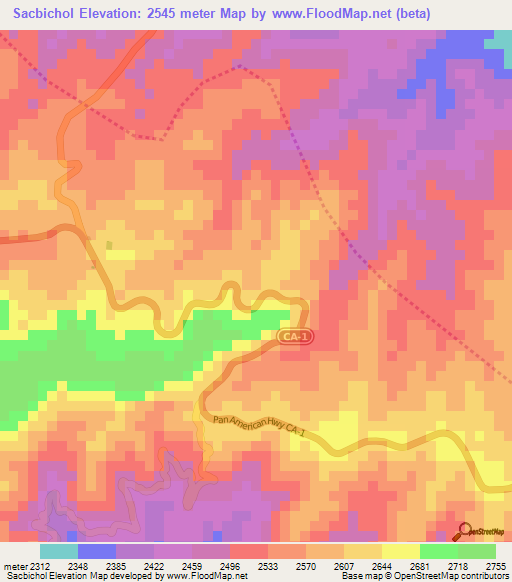 Sacbichol,Guatemala Elevation Map