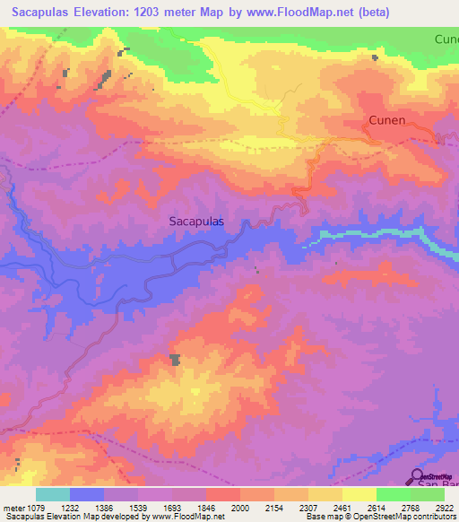 Sacapulas,Guatemala Elevation Map