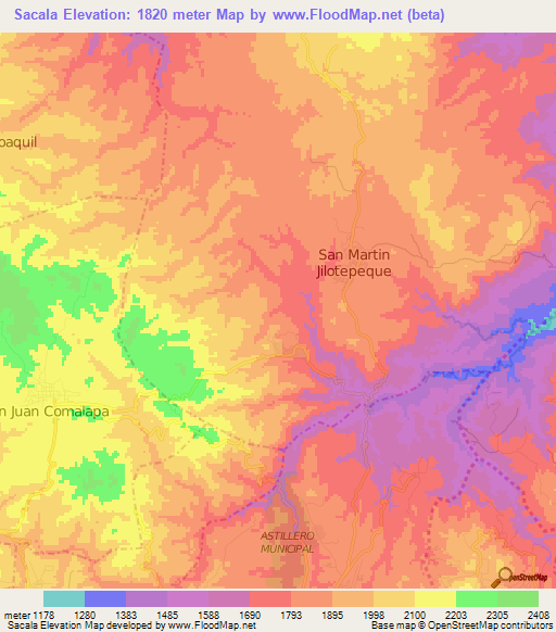 Sacala,Guatemala Elevation Map