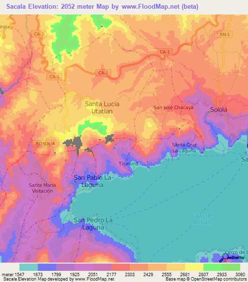 Sacala,Guatemala Elevation Map