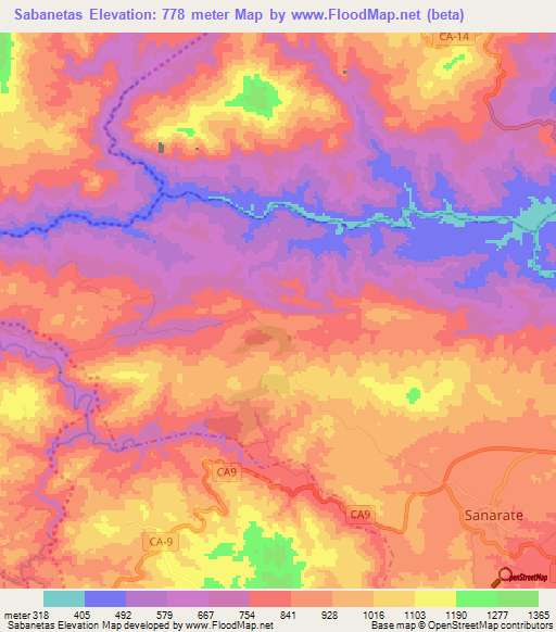 Sabanetas,Guatemala Elevation Map