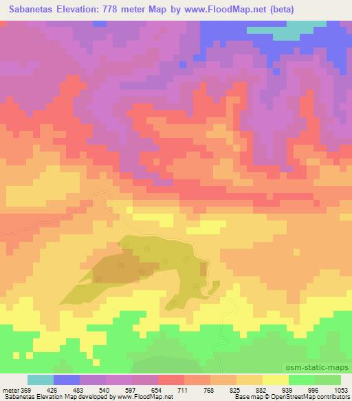 Sabanetas,Guatemala Elevation Map