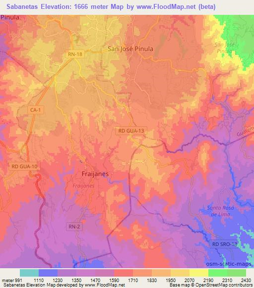 Sabanetas,Guatemala Elevation Map