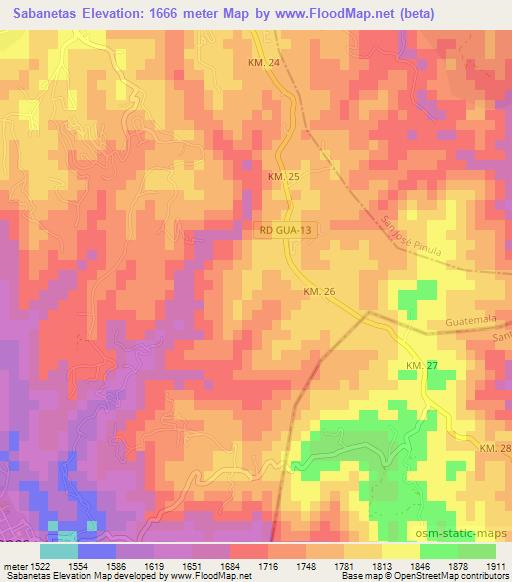 Sabanetas,Guatemala Elevation Map
