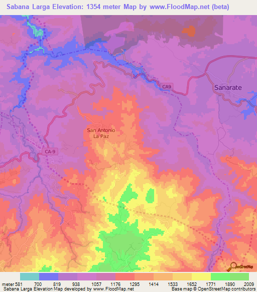 Sabana Larga,Guatemala Elevation Map