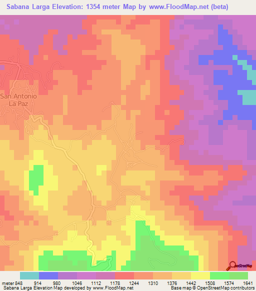 Sabana Larga,Guatemala Elevation Map