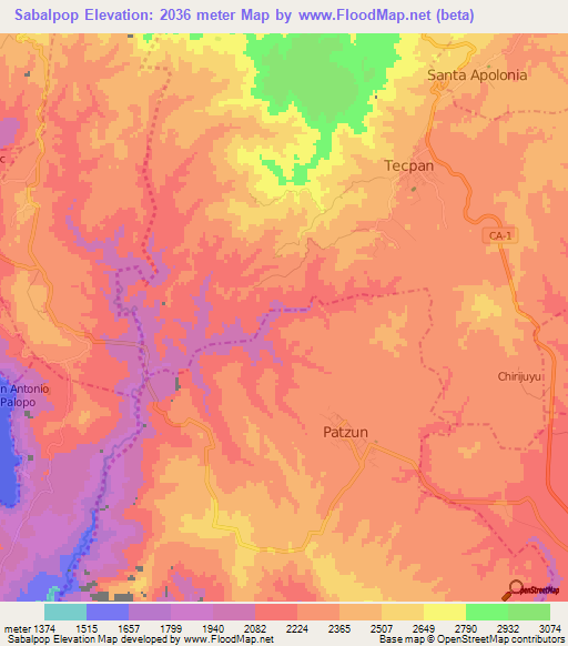 Sabalpop,Guatemala Elevation Map