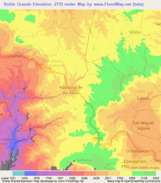 Roble Grande,Guatemala Elevation Map