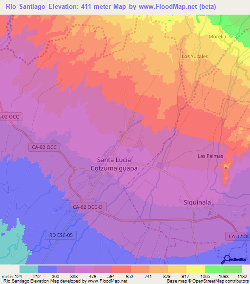 Rio Santiago,Guatemala Elevation Map