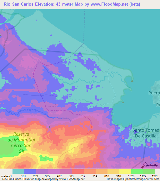 Rio San Carlos,Guatemala Elevation Map