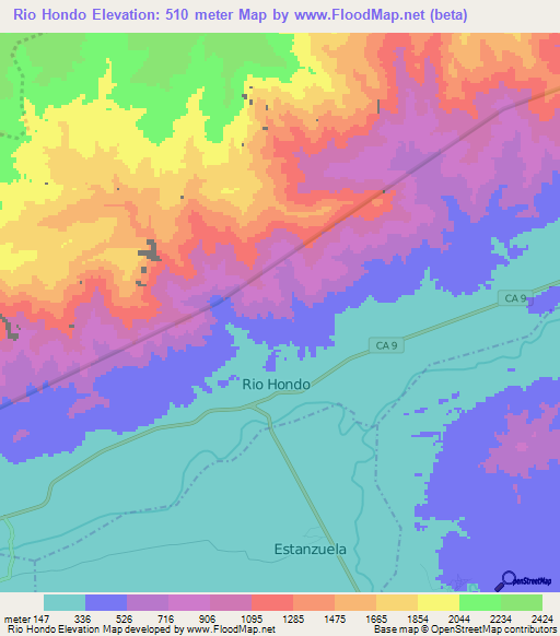 Rio Hondo,Guatemala Elevation Map