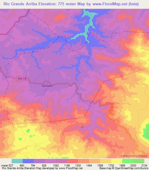 Rio Grande Arriba,Guatemala Elevation Map