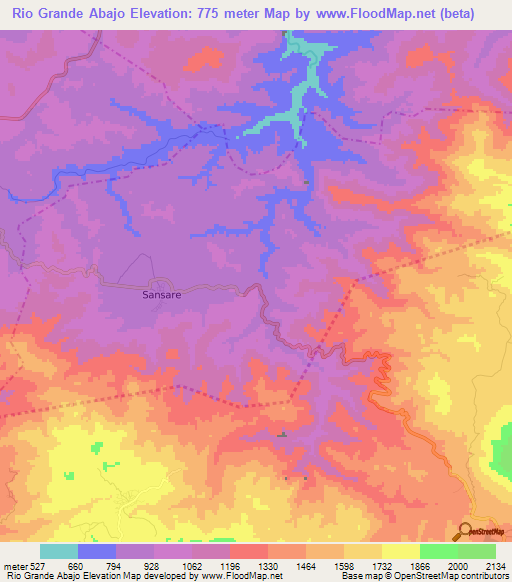 Rio Grande Abajo,Guatemala Elevation Map