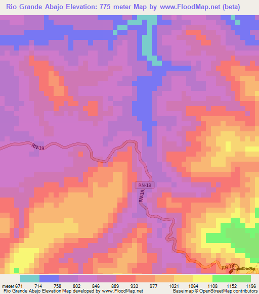 Rio Grande Abajo,Guatemala Elevation Map