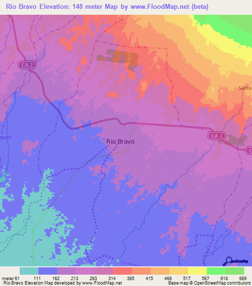 Rio Bravo,Guatemala Elevation Map