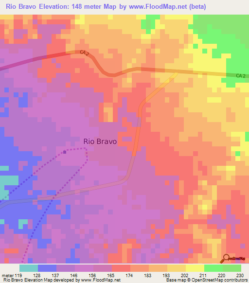 Rio Bravo,Guatemala Elevation Map