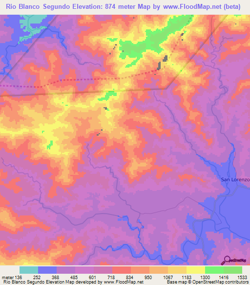 Rio Blanco Segundo,Guatemala Elevation Map