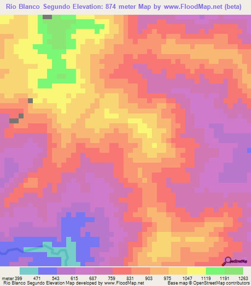 Rio Blanco Segundo,Guatemala Elevation Map