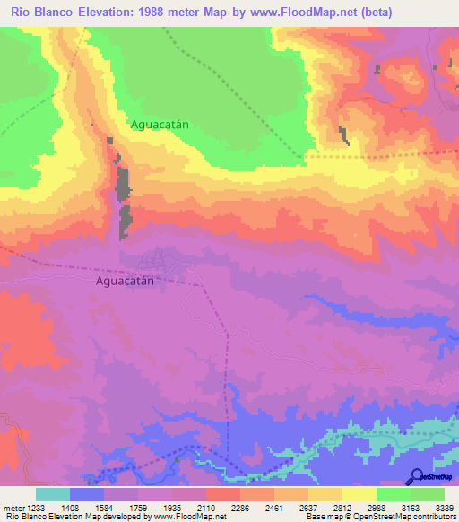 Rio Blanco,Guatemala Elevation Map