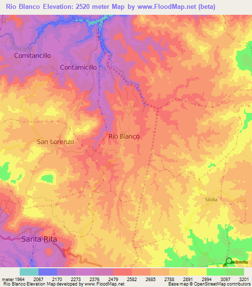 Rio Blanco,Guatemala Elevation Map