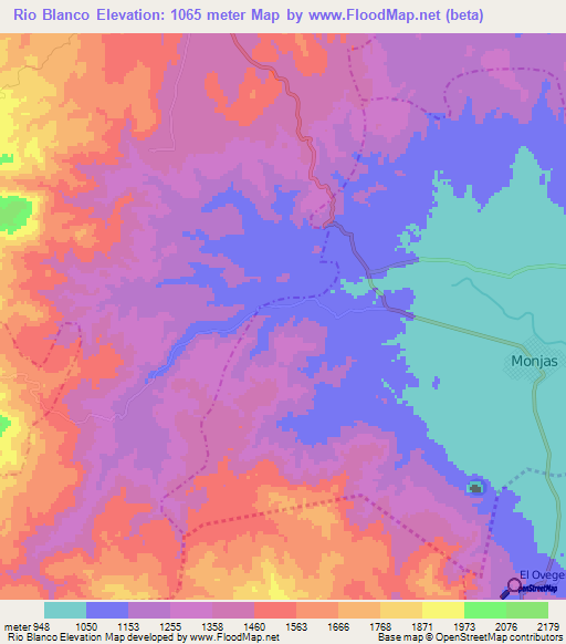 Rio Blanco,Guatemala Elevation Map