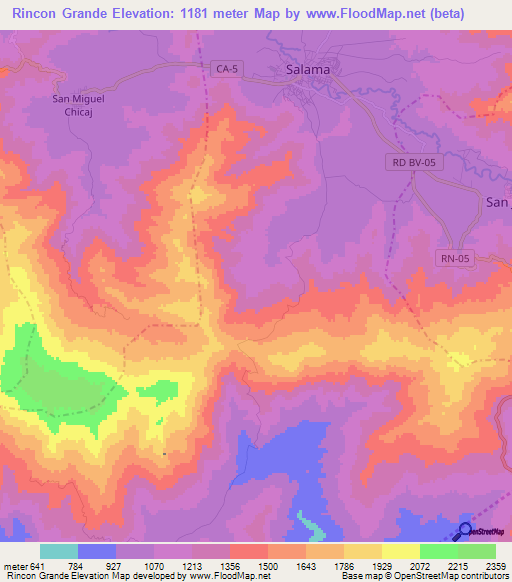 Rincon Grande,Guatemala Elevation Map