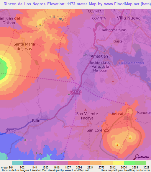 Rincon de Los Negros,Guatemala Elevation Map