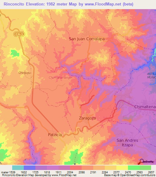 Rinconcito,Guatemala Elevation Map