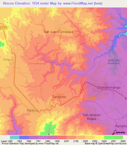 Rincon,Guatemala Elevation Map