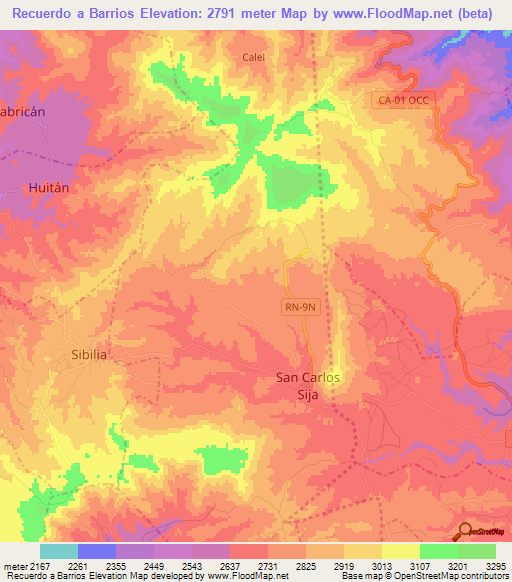 Recuerdo a Barrios,Guatemala Elevation Map