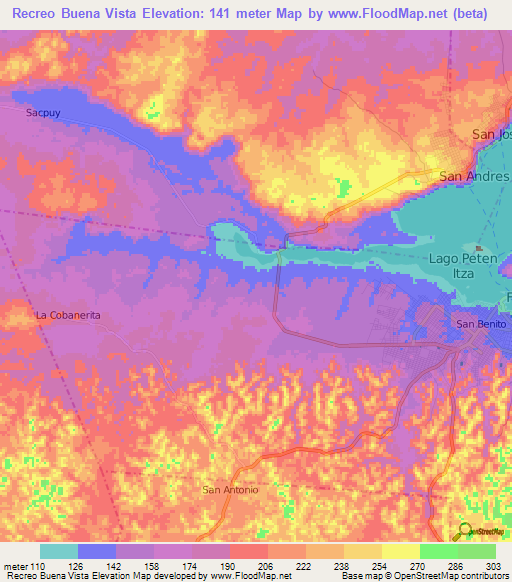 Recreo Buena Vista,Guatemala Elevation Map