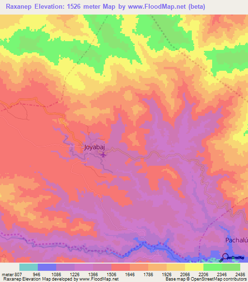 Raxanep,Guatemala Elevation Map