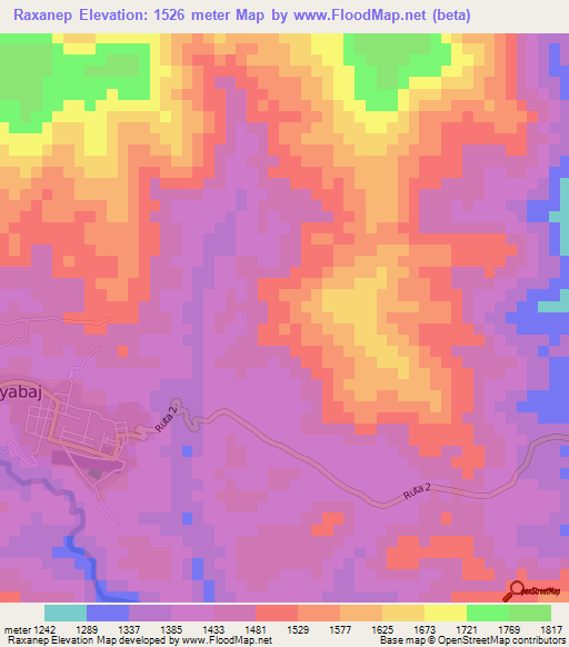 Raxanep,Guatemala Elevation Map