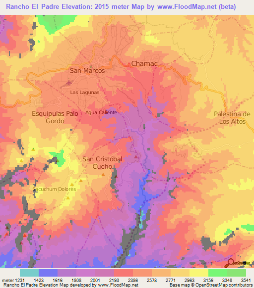 Rancho El Padre,Guatemala Elevation Map