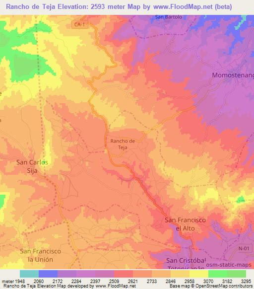 Rancho de Teja,Guatemala Elevation Map